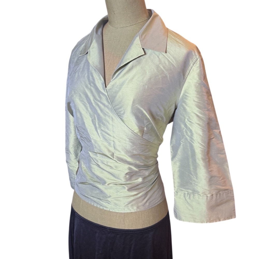 Cream metallic wrap top with 3/4 sleeves glam #wraptop